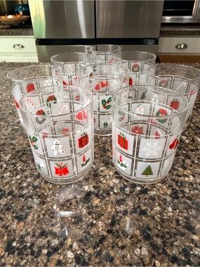 Libbey Christmas Holiday Pattern Glass Tumblers - Red, Green, White